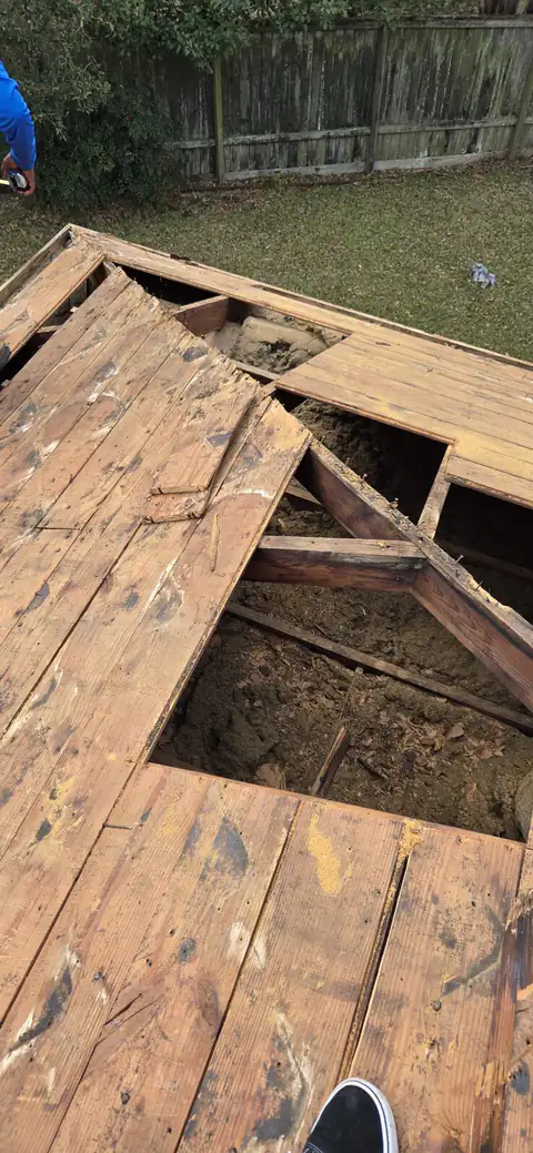 Rotted roof decking exposed during tear-off